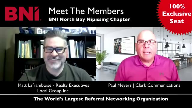 Paul Meyers and Matt Laframboise at a BNI 1-2-1 meeting in North Bay