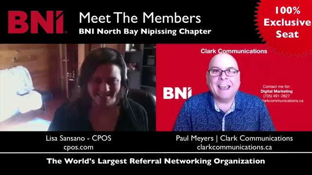 Paul Meyers and Lisa Sansano at a BNI 1-2-1 meeting in North Bay