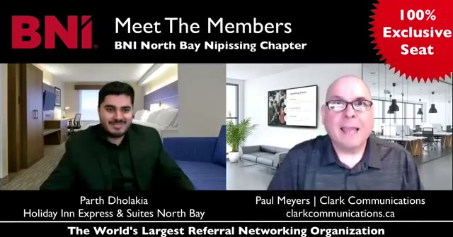 Paul Meyers and Parth Dholakia at a BNI 1-2-1 meeting in North Bay
