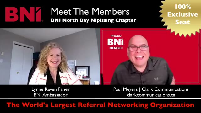 Paul Meyers and Lynne Raven Fahey at a BNI 1-2-1 meeting in North Bay
