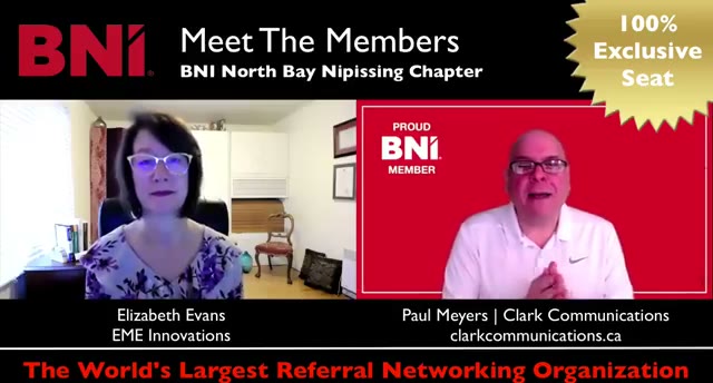 Paul Meyers and Lizabeth Evans at a BNI 1-2-1 meeting in North Bay